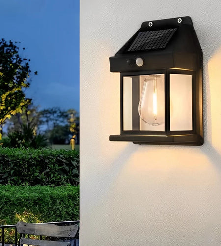 LED Solar Wall Light Outdoor, Wireless Dusk to Dawn Porch Light Unit, Solar Wall Light with 3 Modes and Motion Sensor, Entrance