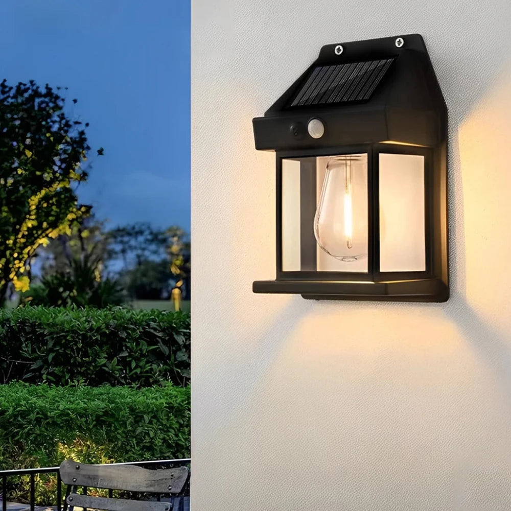 LED Solar Wall Light Outdoor, Wireless Dusk to Dawn Porch Light Unit, Solar Wall Light with 3 Modes and Motion Sensor, Entrance