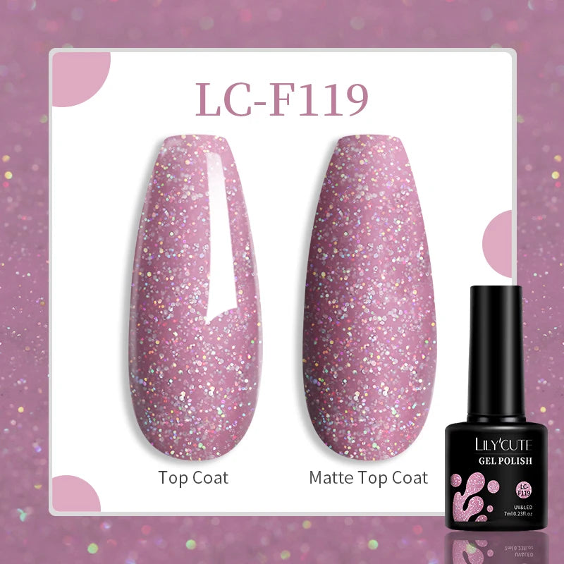 LILYCUTE 7ML Glitter Gel Nail Polish Sparkling Semi Permanent UV Gel Colorful Shinning Gel Varnish Nail Art Soak Off UV LED Gel