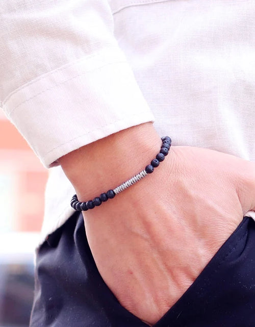 Load image into Gallery viewer, New 4mm Stone Bracelet Men Natural Volcanic Rock Tiger Eye Braslet Beaded Silver Color Hematite Elastic Braclet Pulsera Hombre
