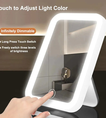 3 Colors LED Vanity Mirror with Touch Screen USB Rechargeable Dimming Makeup Mirror 3 Brightness Portable