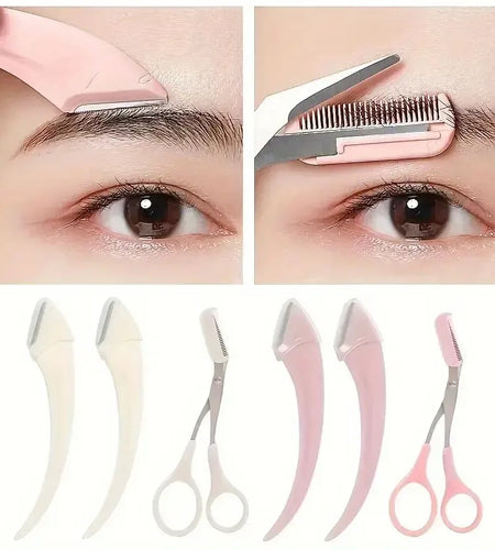 Eyebrow Trimmer Set, Curved Eyebrow Razor, Eyebrow Scissors With Comb, Convenient Easy Beauty Tools For Beginners