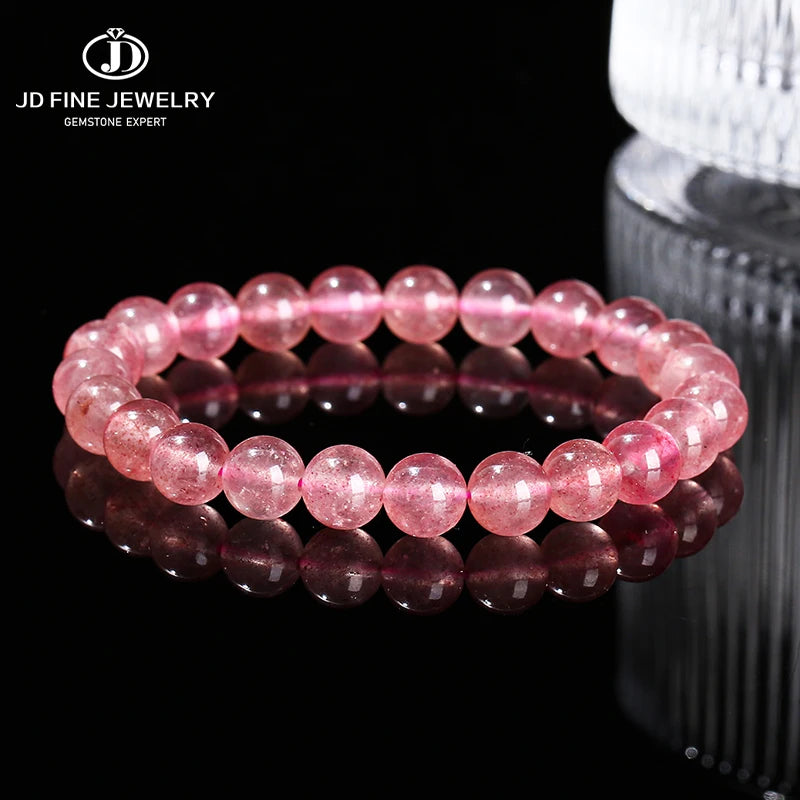 JD 5A Natural Brazil Strawberry Crystal Quartz Bead Bracelet Women Charm Purify the Soul Jewelry Reiki Healing Pulsera Yoga Gift