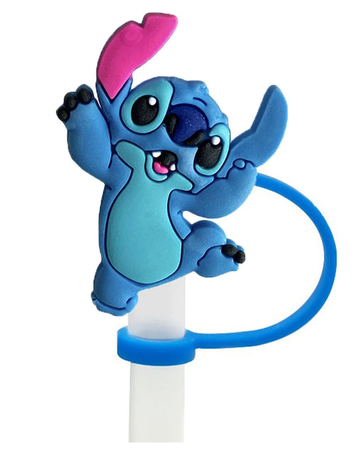 Load image into Gallery viewer, 1-8Pcs MINISO Disney Stitch Straw Cover Cap Cartoon Drink Straw Plug Reusable Dustproof Splash Proof Drinking Cup Straw Cap Gift
