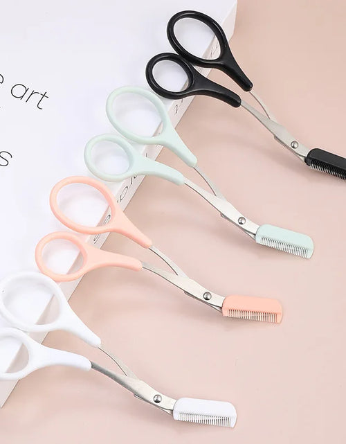 Load image into Gallery viewer, Karsyngirl 1Pcs Safe Eyebrow Trimmer Stainless Steel Eyebrow Scissors with Comb Hair Removal Shaver Eyebrows Shaping Makeup Tool
