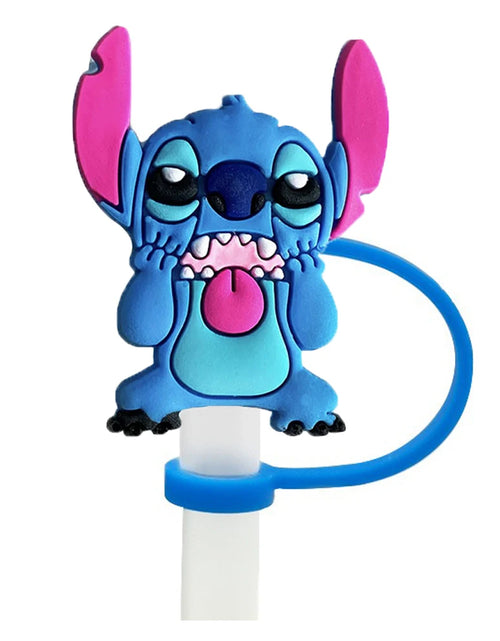 Load image into Gallery viewer, 1-8Pcs MINISO Disney Stitch Straw Cover Cap Cartoon Drink Straw Plug Reusable Dustproof Splash Proof Drinking Cup Straw Cap Gift

