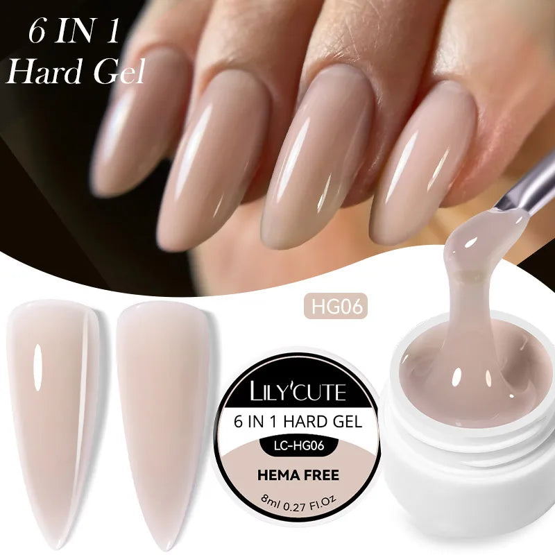 LILYCUTE 6 IN 1 Extension Gel Nail Polish Acrylic Construct Hard Gel Soak Off Self Leveling Reinforcement Gel For Nail HEMA FREE