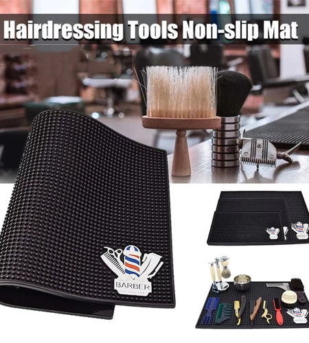 Non-Slip Barber Station Mat Cushion Pad Hairdresser Tool Organizer for Clippers Scissors Comb Trimmers Brushes - Salon Essential
