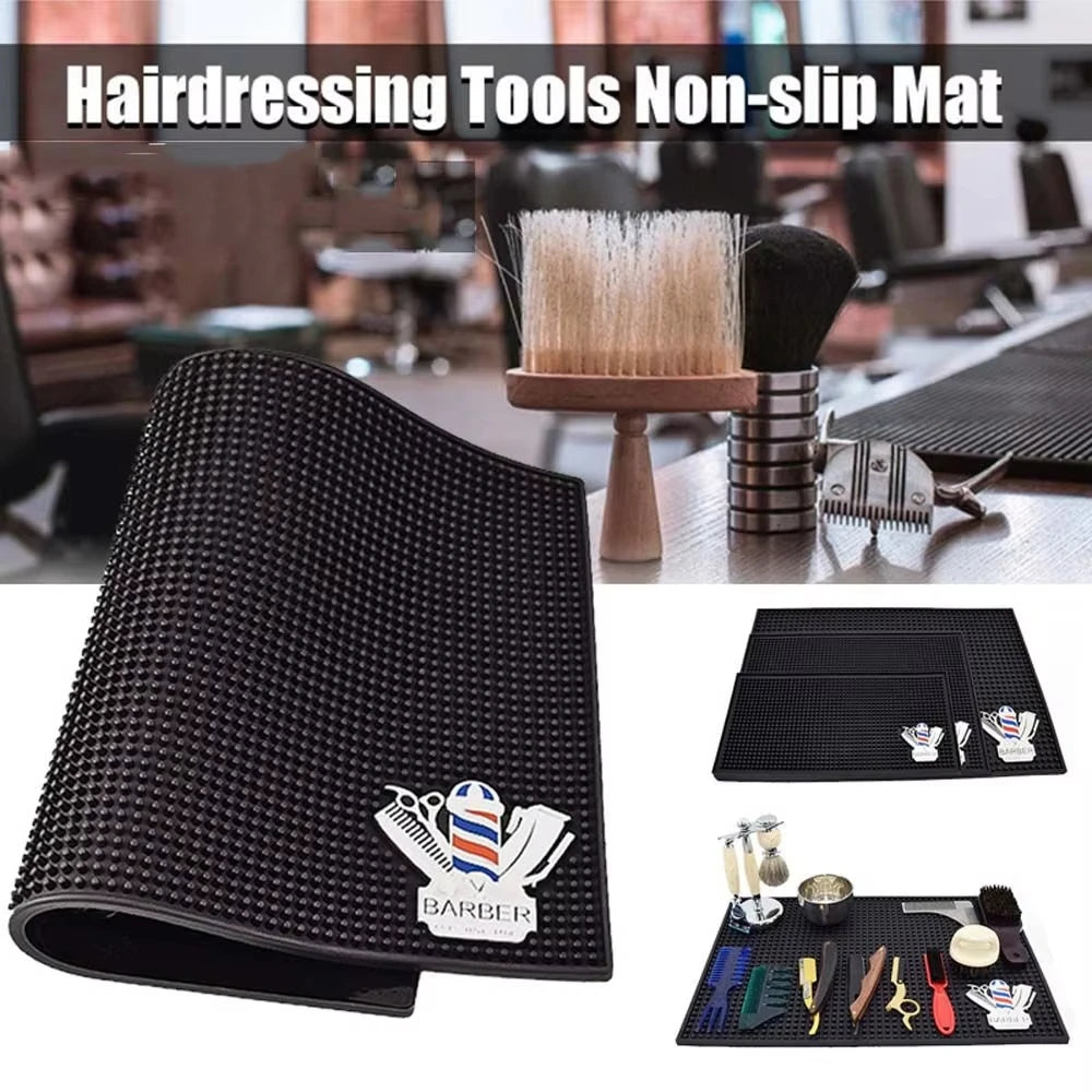 Non-Slip Barber Station Mat Cushion Pad Hairdresser Tool Organizer for Clippers Scissors Comb Trimmers Brushes - Salon Essential