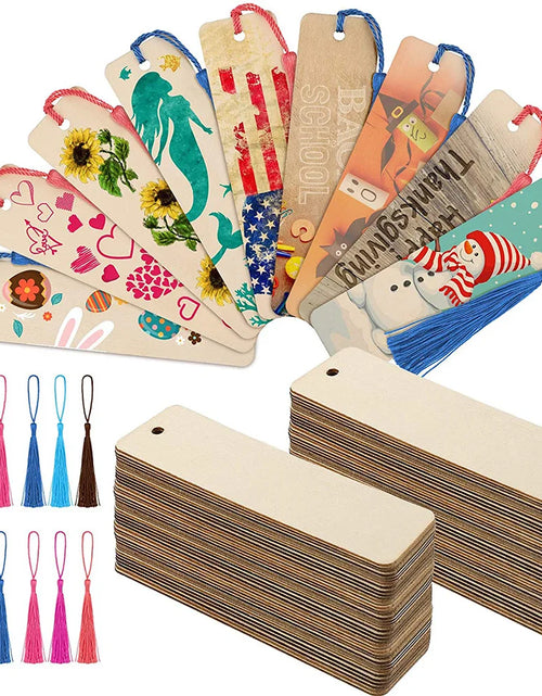 Load image into Gallery viewer, 10/20/60Pcs Wood Bookmark Bulk Blank Hanging Label Wooden Bookmarks Sign Unfinished Label Ornaments With Tassel Ropes DIY Crafts
