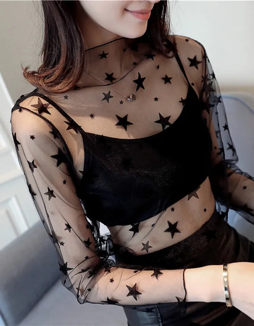 Load image into Gallery viewer, New Transparent See Through Shirt Women Sexy Harajuku Mesh Tops Net Undershirt Star Base Top Camisas Femininas Clubwear SheerTee

